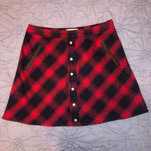 Navy and Red Plaid Skirt w/ faux black leather